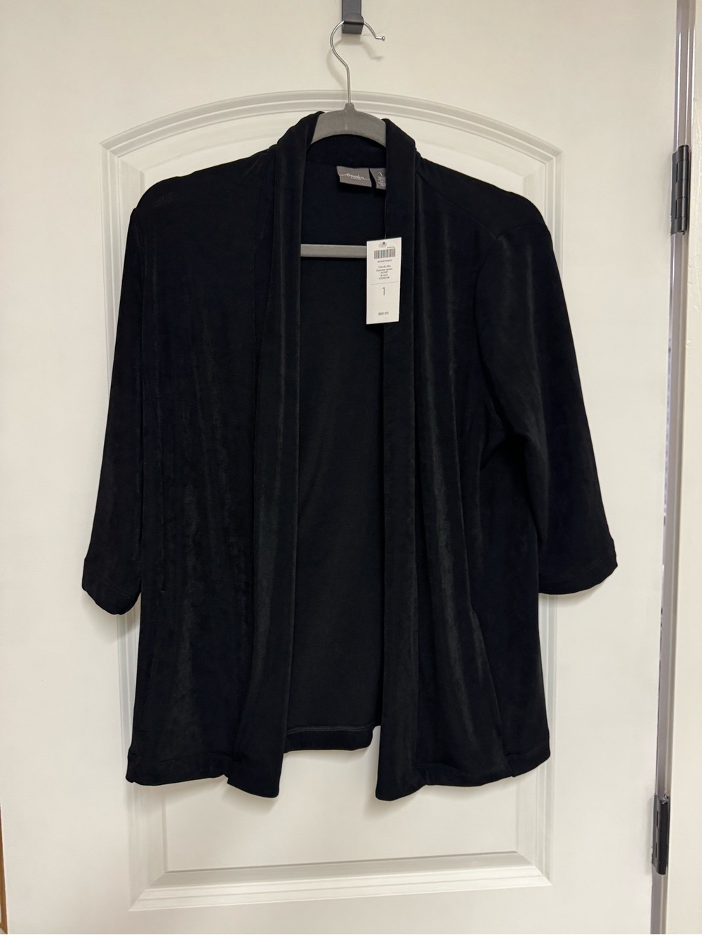 Black Open-Front Draped Cardigan Classic Lightweight Layer Travelers by Chico’s